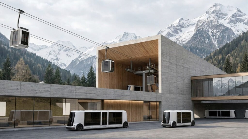 Koncept Pods4Rail propojující železniční, silniční a lanovou dopravu