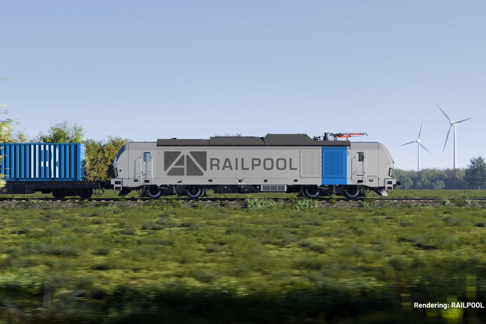 Vizualizace lokomotivy Siemens Vectron X Dual Mode v barvách společnosti Railpool