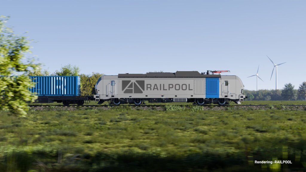 Vizualizace lokomotivy Siemens Vectron X Dual Mode v barvách společnosti Railpool
