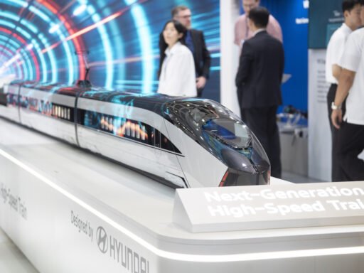 Koncept nové generace vysokorychlostního vlaku Hyundai Rotem vystavený na veletrhu InnoTrans 2026 v Berlíně