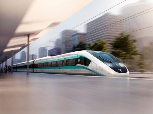 Vizualizace vysokorychlostního vlaku Siemens Velaro Novo ve stanici. Nové jednotky pro španělského dopravce Renfe budou konstruovány pro rychlost až 350 km/h